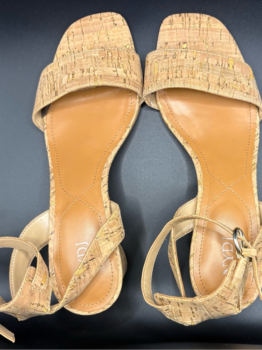 NYDJ Cork-Textured Tan Slingback Sandals